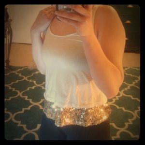 White Cream Sparkly gold Tank Top